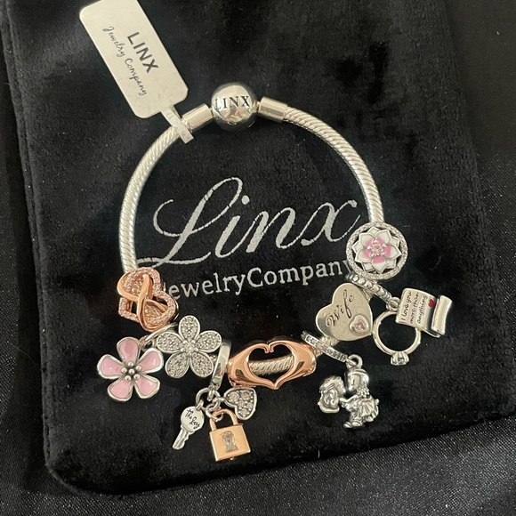 Linx Snake Chain Bracelet with Love and Wife Themed Charms - Picture 1 of 4